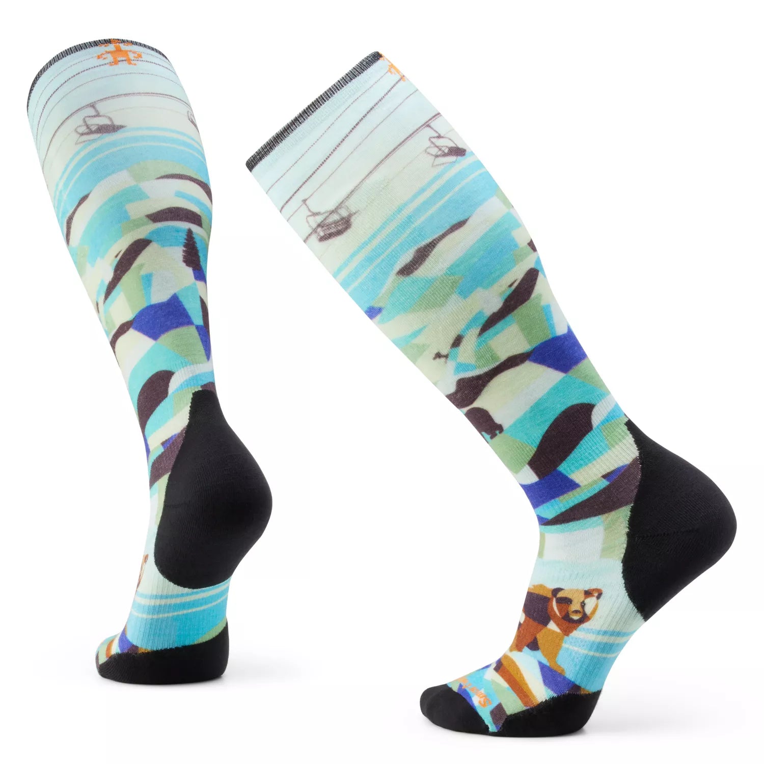 Ski Targeted Cushion Bear Country Print Over The Calf Socks - SW002148